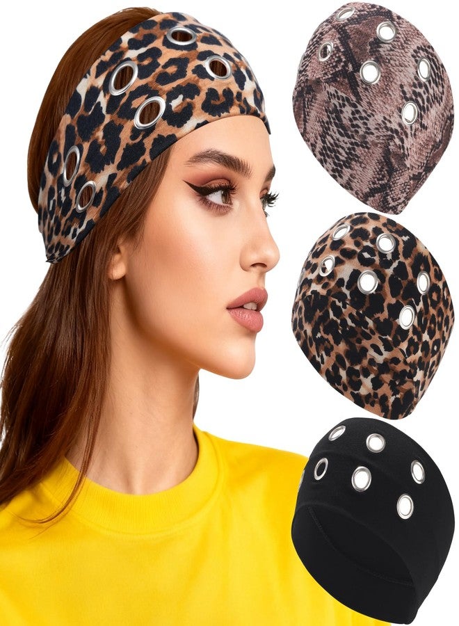 CHLINS 3 Pcs Punk Hollowed Out Eyelets Grunge Wide Headbands for Women Stretchy Metal Rock for Sports Casual Hair Bands Y2K Daily Hair Accessories - Image 1